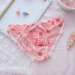 Seksowne siateczkowe majtki damskie w stylu Kawaii Różowy