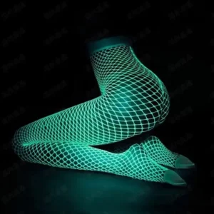 Siateczkowe rajstopy fluorescencyjne — bodystocking z siatki wysoka talia Turkusowy