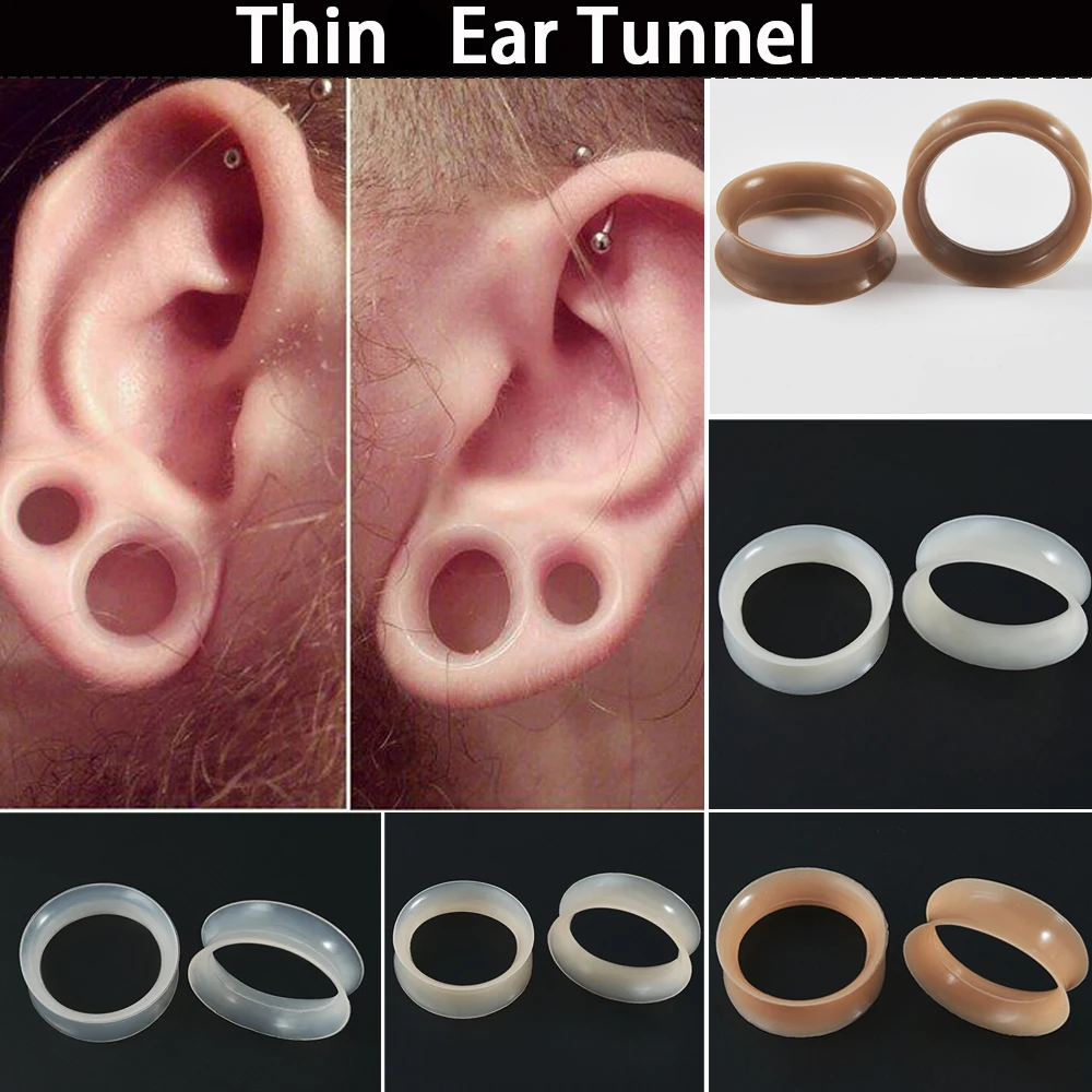 Silikonowe tunele do uszu podwójne rozszerzane – elastyczny flesh tunnel Czarny