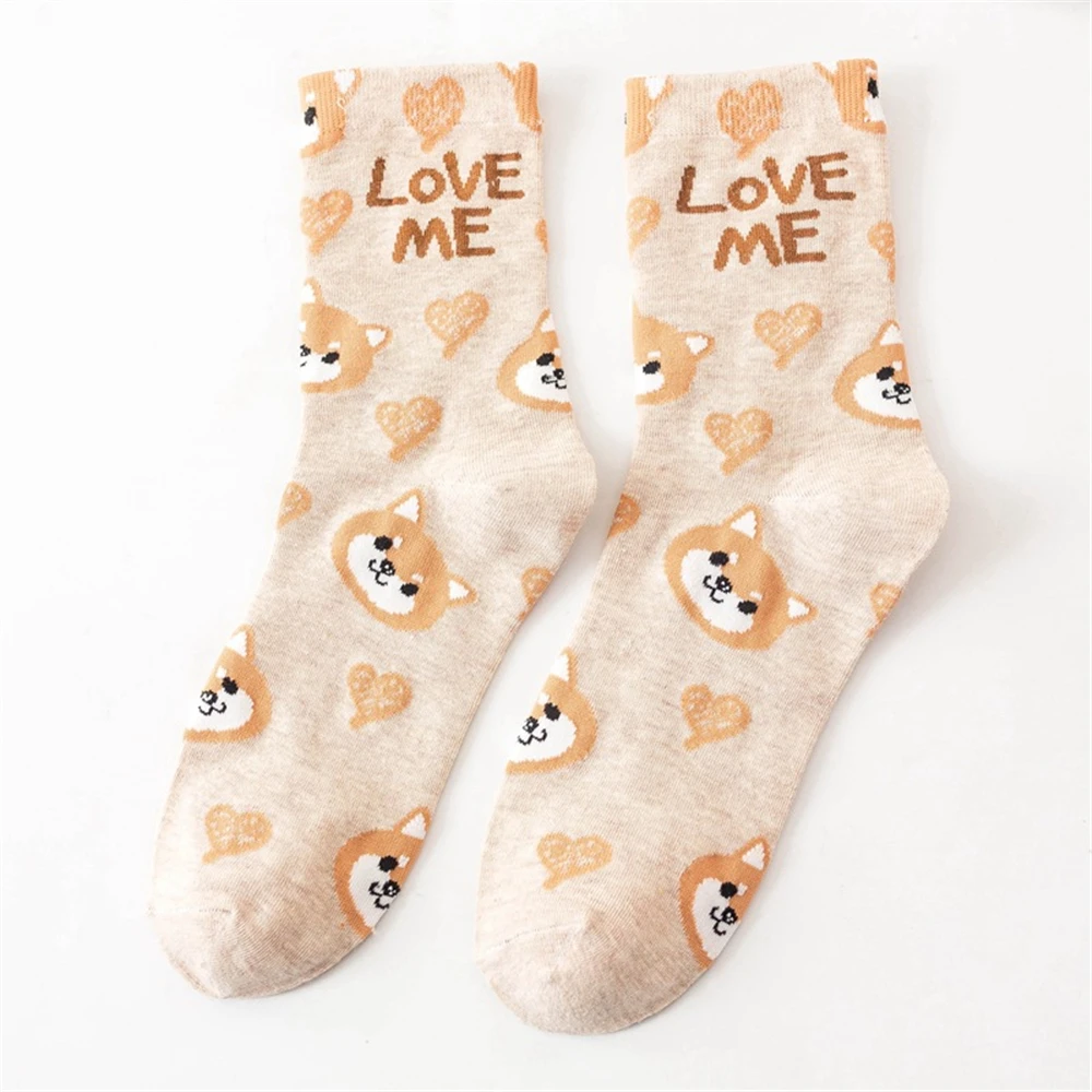 Skarpetki damskie z kotem pandą i psem – bawełniane w stylu kawaii Niebieski