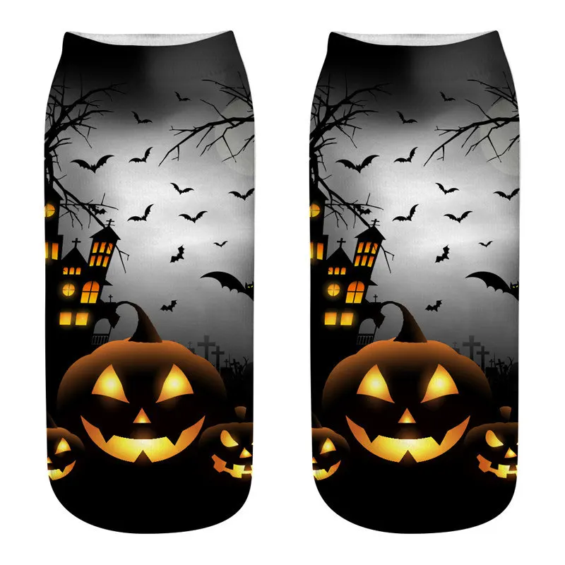 Skarpetki na Halloween z motywem dyni i czarnego kota Błękitny