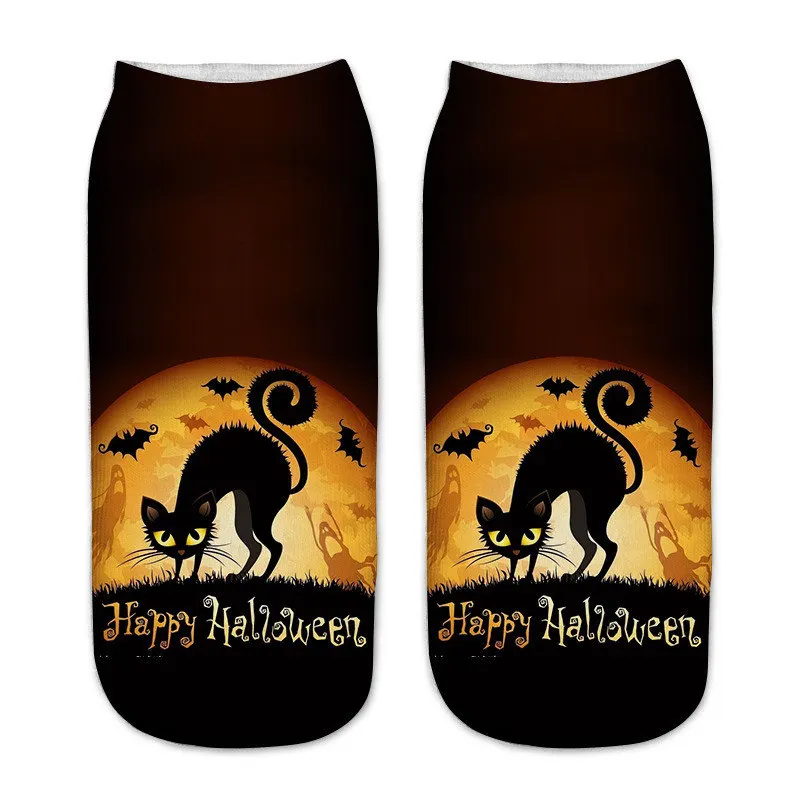 Skarpetki na Halloween z motywem dyni i czarnego kota Lawenda