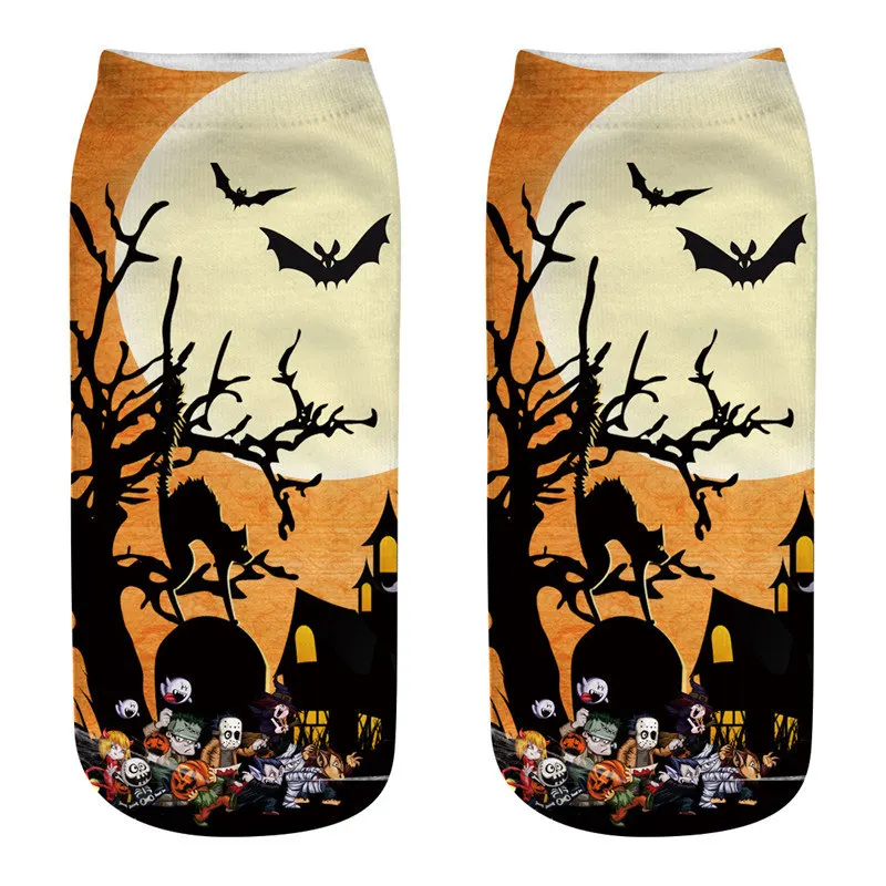 Skarpetki na Halloween z motywem dyni i czarnego kota Szary