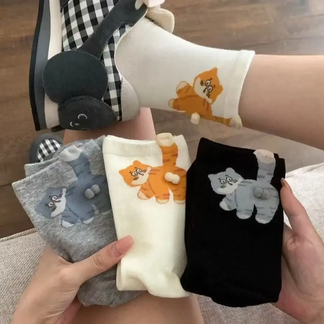 Skarpetki z motywem kociej łapki 3D zestaw 3 par Zielony