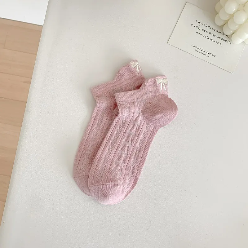Skarpetki z kokardką na pięcie bawełniane niskie stopki Lolita kawaii Brązowy