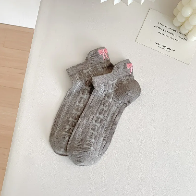 Skarpetki z kokardką na pięcie bawełniane niskie stopki Lolita kawaii Złoto