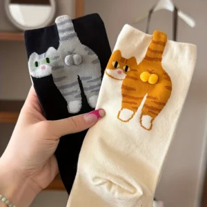 Skarpetki z kotami tabby 3D z dzwoneczkami długie zimowe 2 pary Wielo