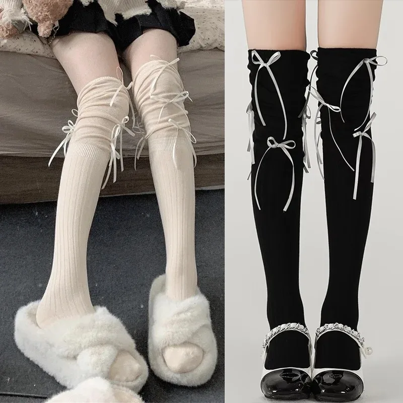 Skarpetki Lolita z wstążką i kokardą balet kawaii Błękitny