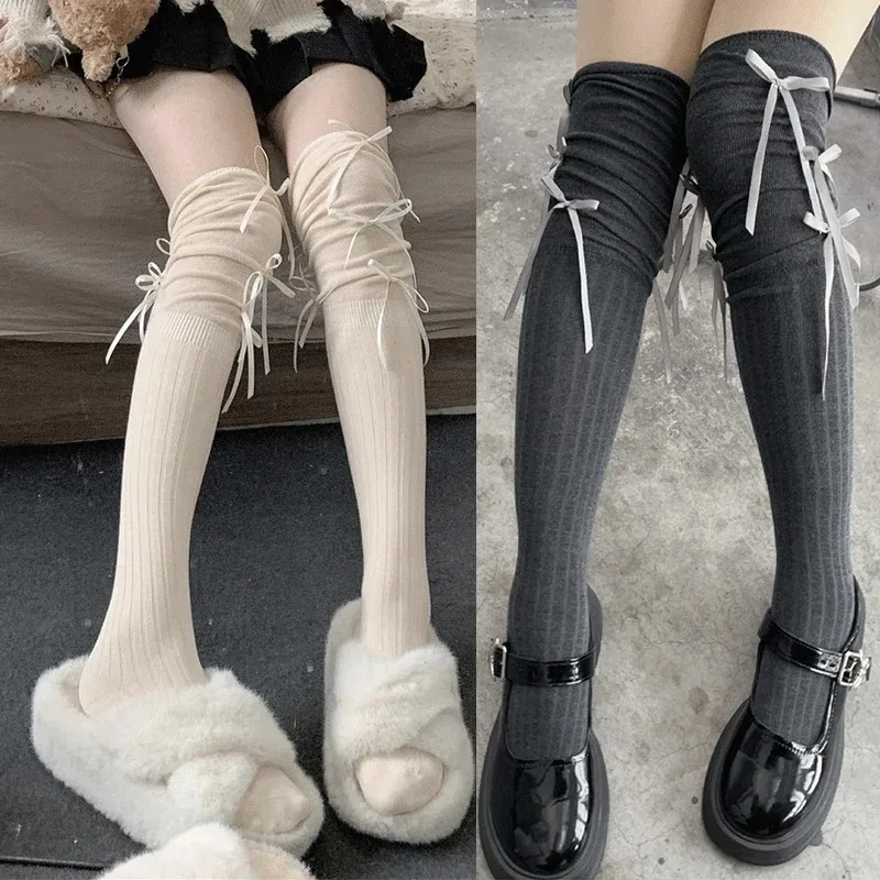 Skarpetki Lolita z wstążką i kokardą balet kawaii Brązowy