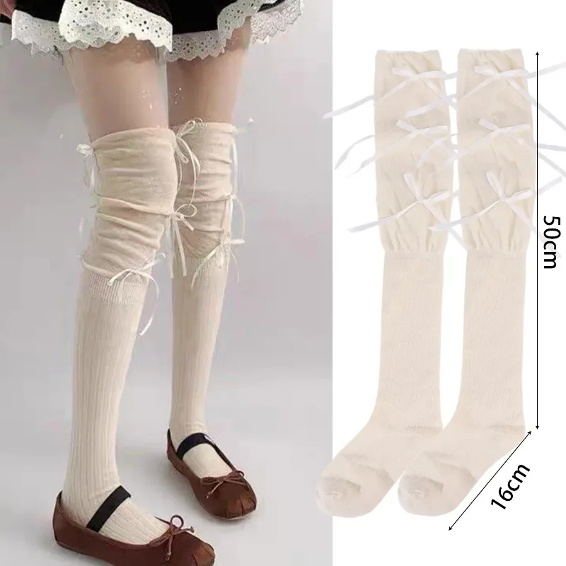 Skarpetki Lolita z wstążką i kokardą balet kawaii Ciemnoszary