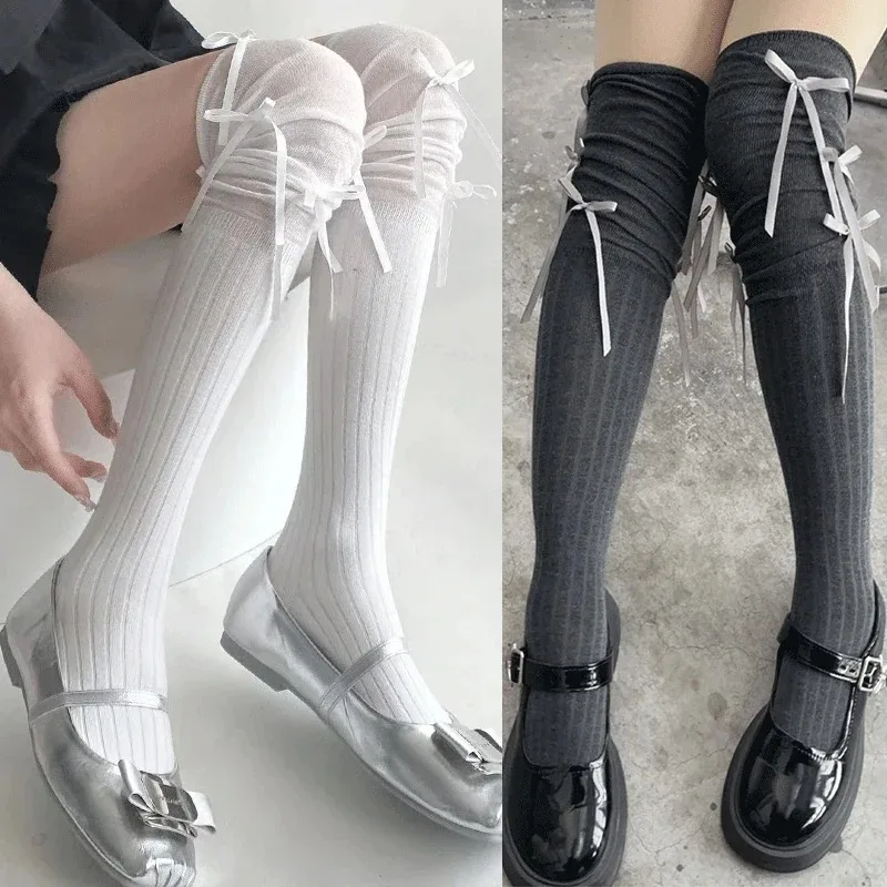 Skarpetki Lolita z wstążką i kokardą balet kawaii Niebieski