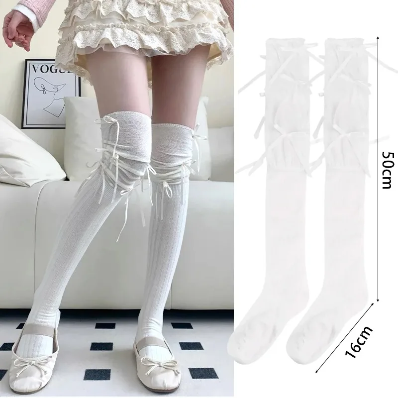Skarpetki Lolita z wstążką i kokardą balet kawaii Szary
