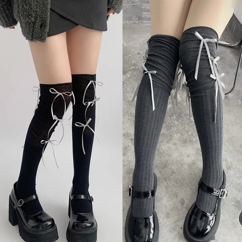 Skarpetki Lolita z wstążką i kokardą balet kawaii Złoto