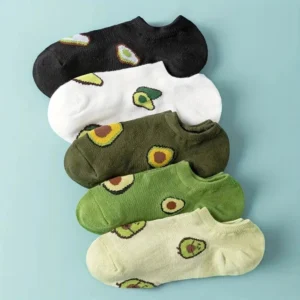 Skarpetki stopki damskie z avocado – oddychający zestaw 5 par kawaii Czerwony