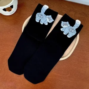 Skarpetki z kotami kawaii bawełniane do połowy łydki Beżowy