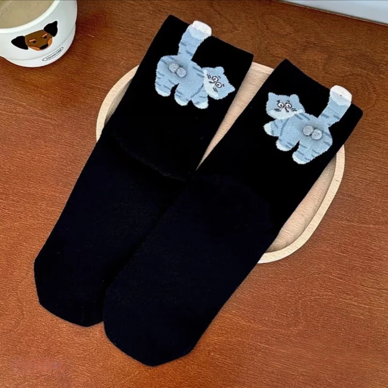 Skarpetki z kotami kawaii bawełniane do połowy łydki Beżowy