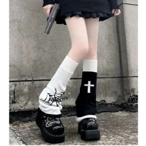 Skarpety Y2K w kratę z ociepleniem nogi - styl Harajuku Złoto