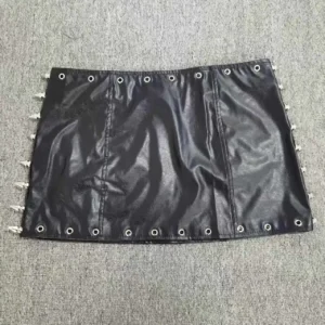 Skórzana mini spódnica z ćwiekami w stylu rockowym Czarny