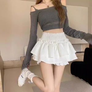 Słodka spódniczka mini z falbankami w stylu balletcore Biały