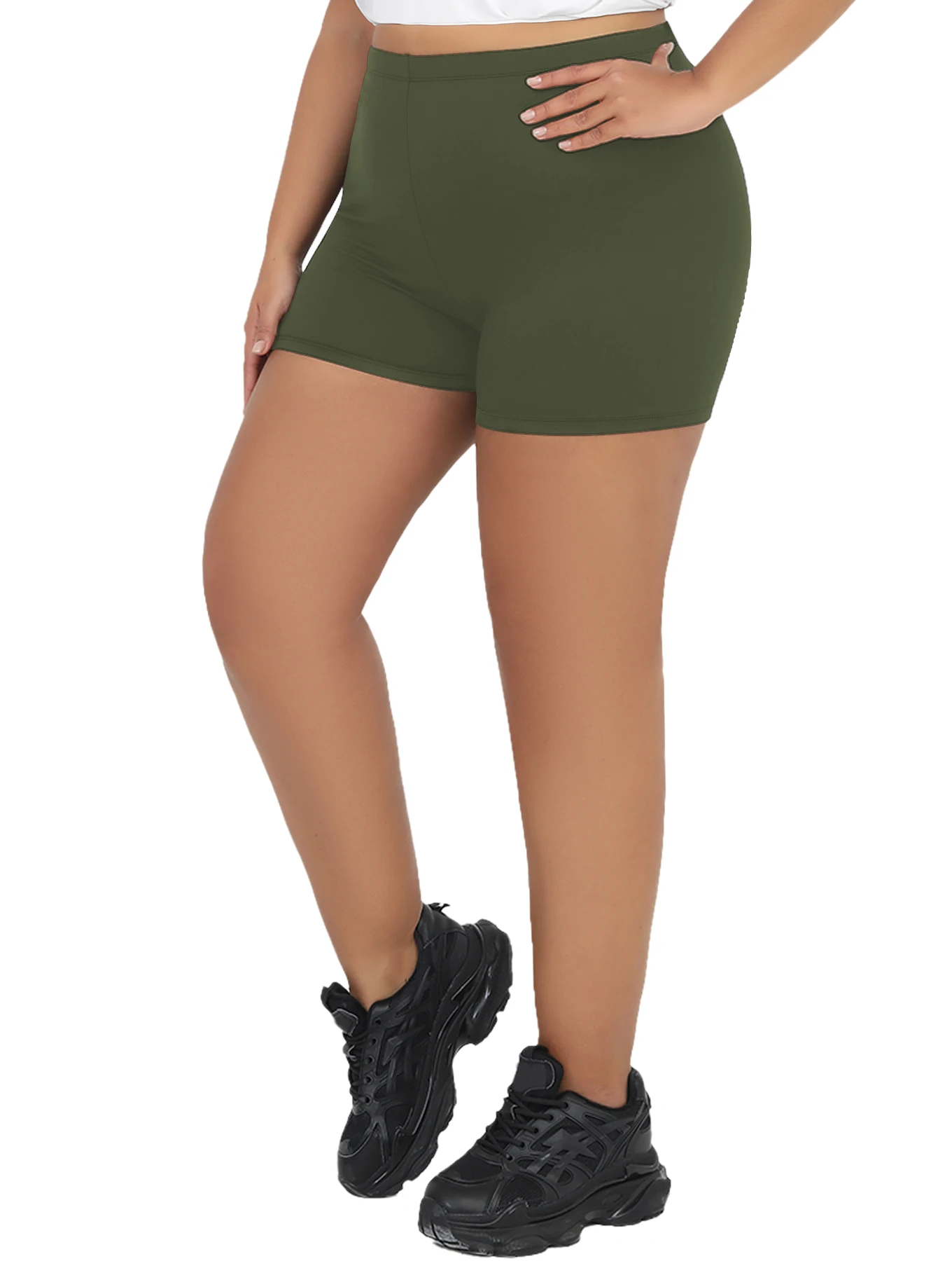 Spodenki rowerowe plus size do jogi i fitnessu odporne na przysiady Armijna zieleń