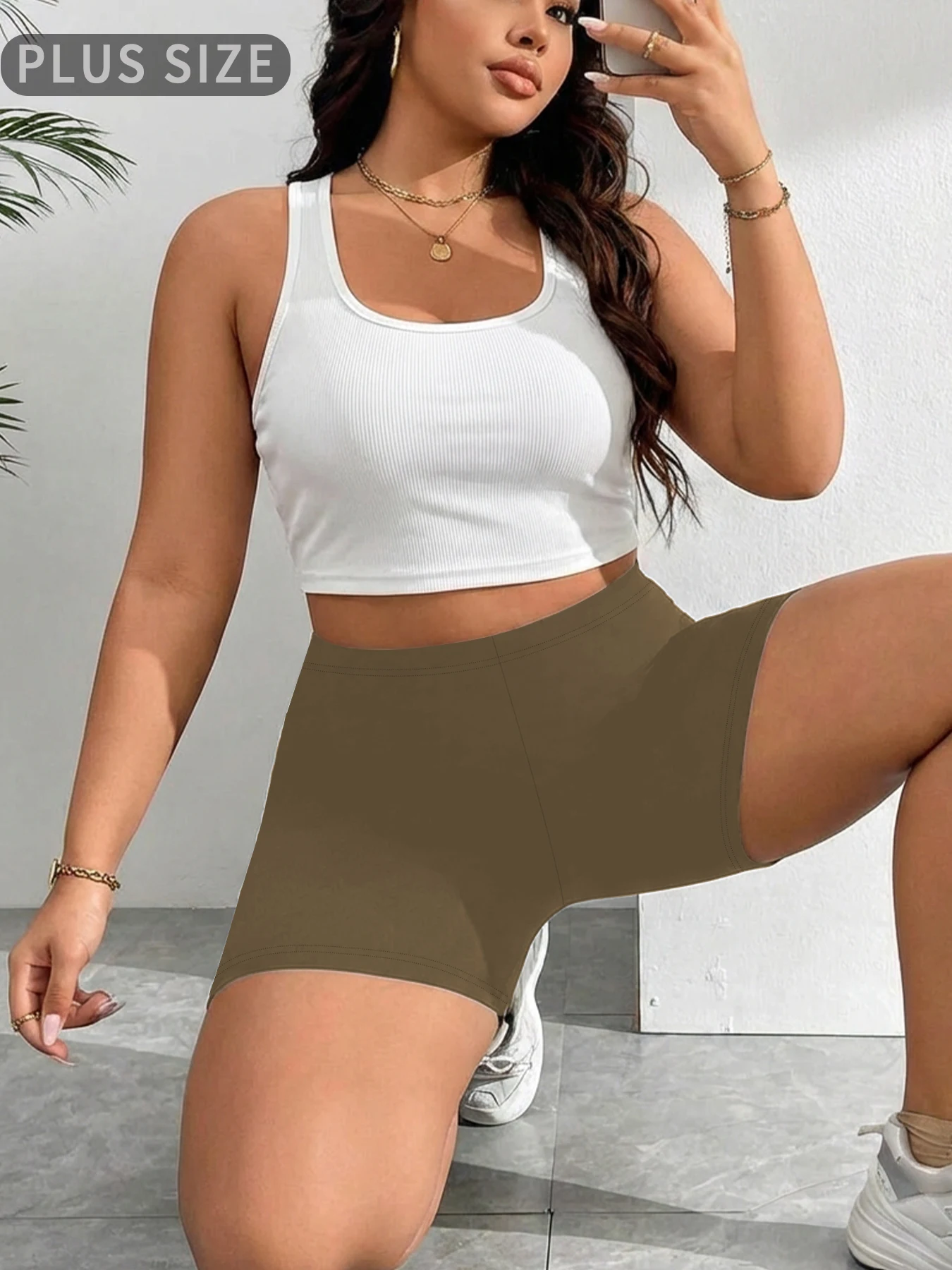 Spodenki rowerowe plus size do jogi i fitnessu odporne na przysiady Brązowy