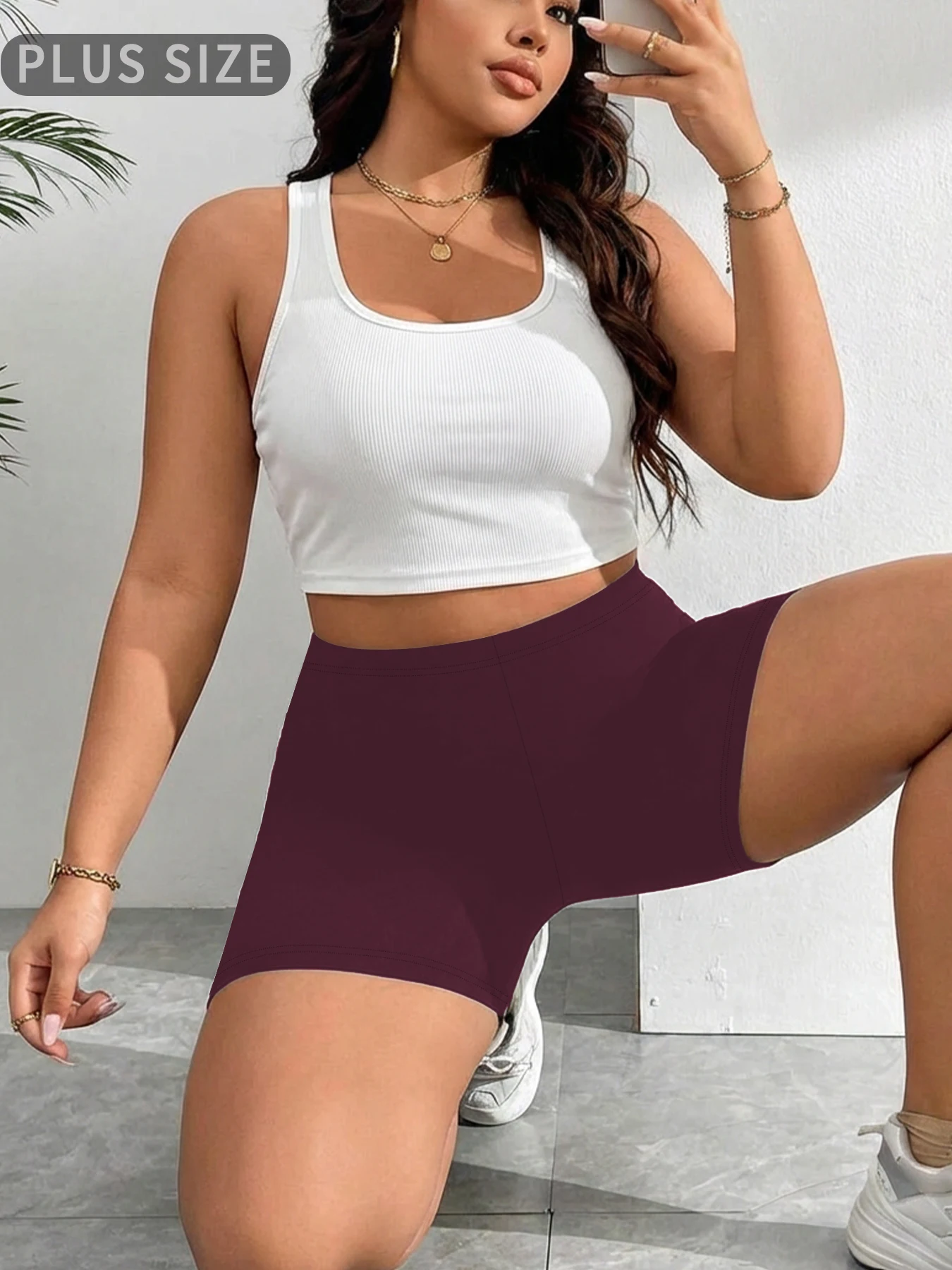 Spodenki rowerowe plus size do jogi i fitnessu odporne na przysiady Burgundia