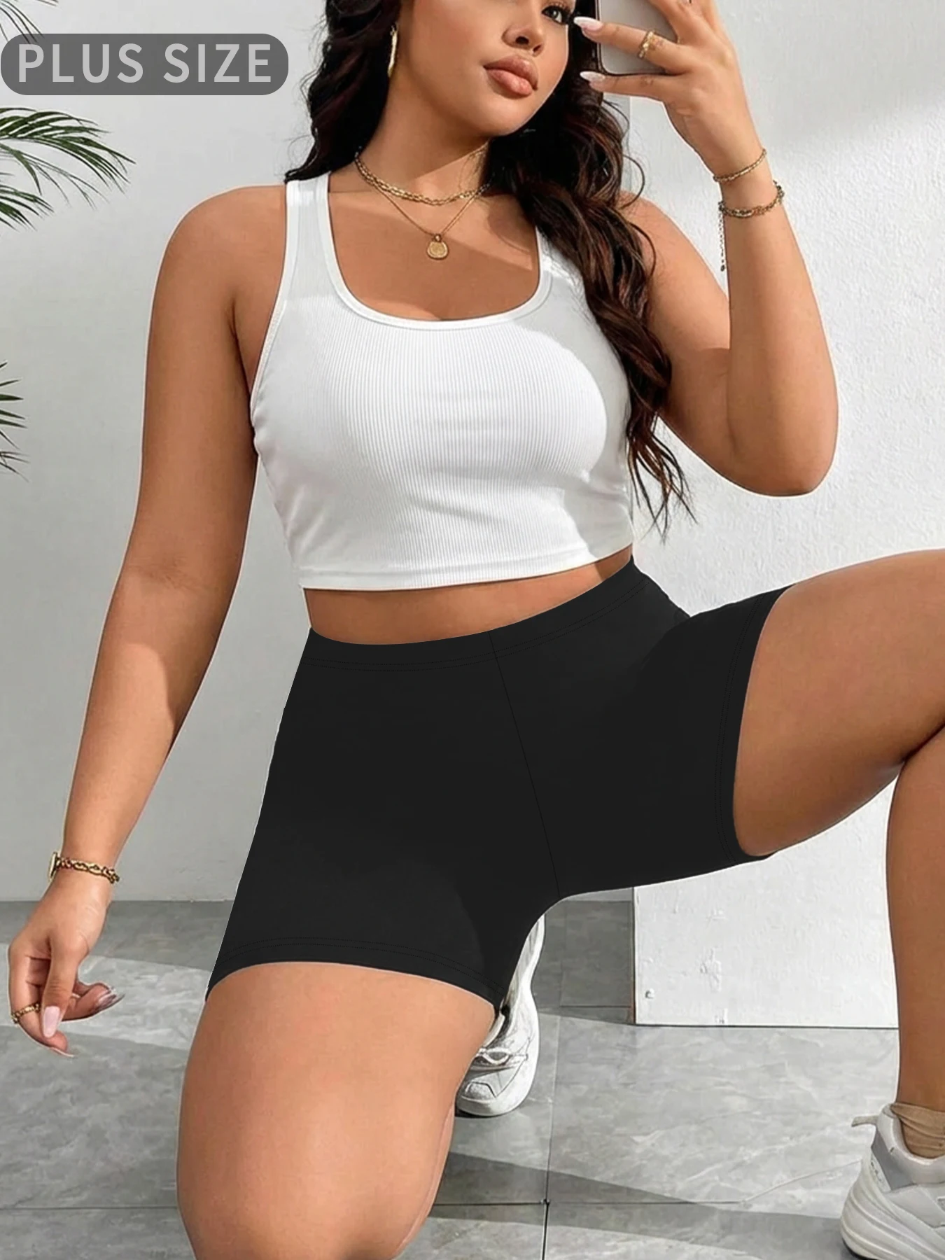 Spodenki rowerowe plus size do jogi i fitnessu odporne na przysiady Czarny