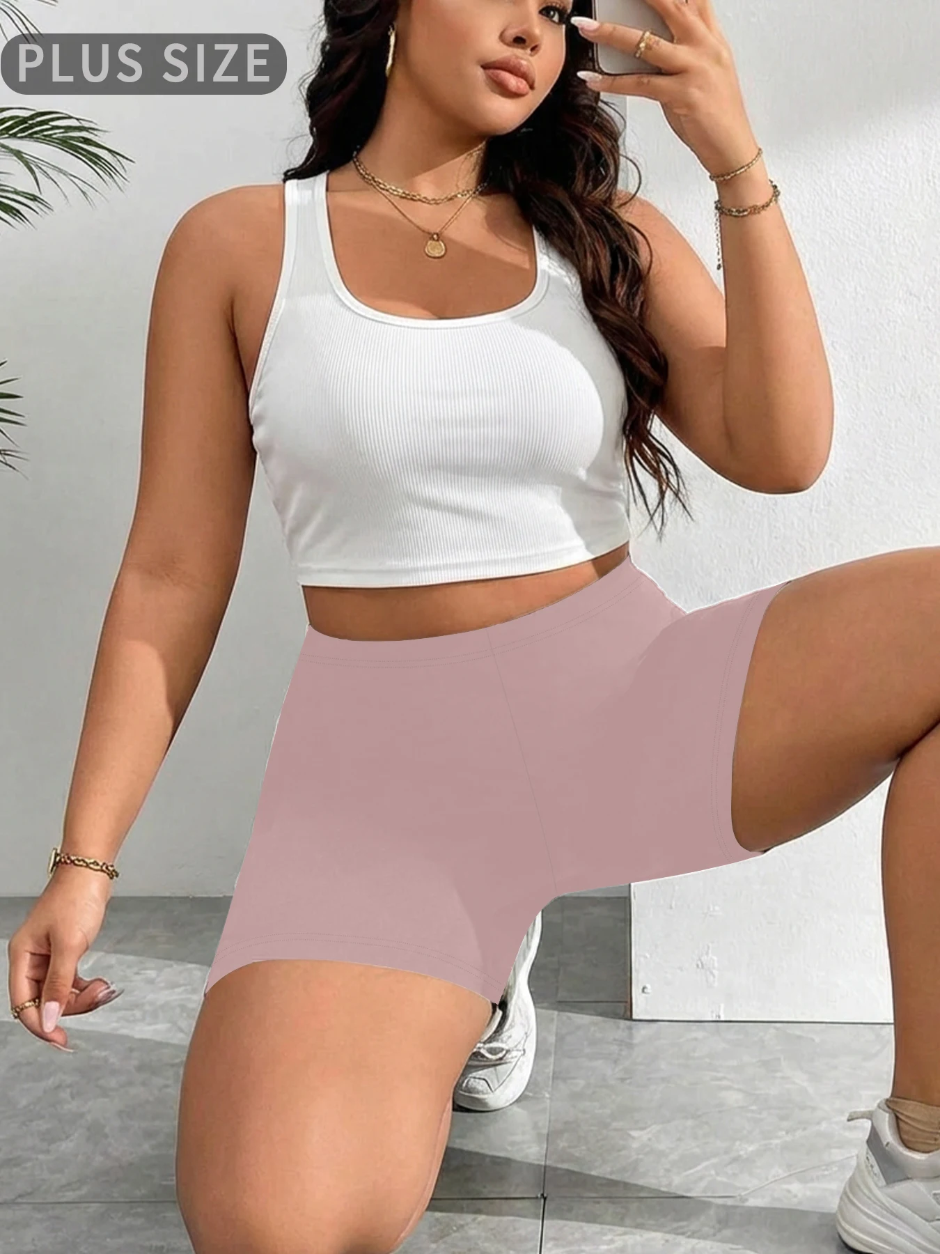 Spodenki rowerowe plus size do jogi i fitnessu odporne na przysiady Różowy