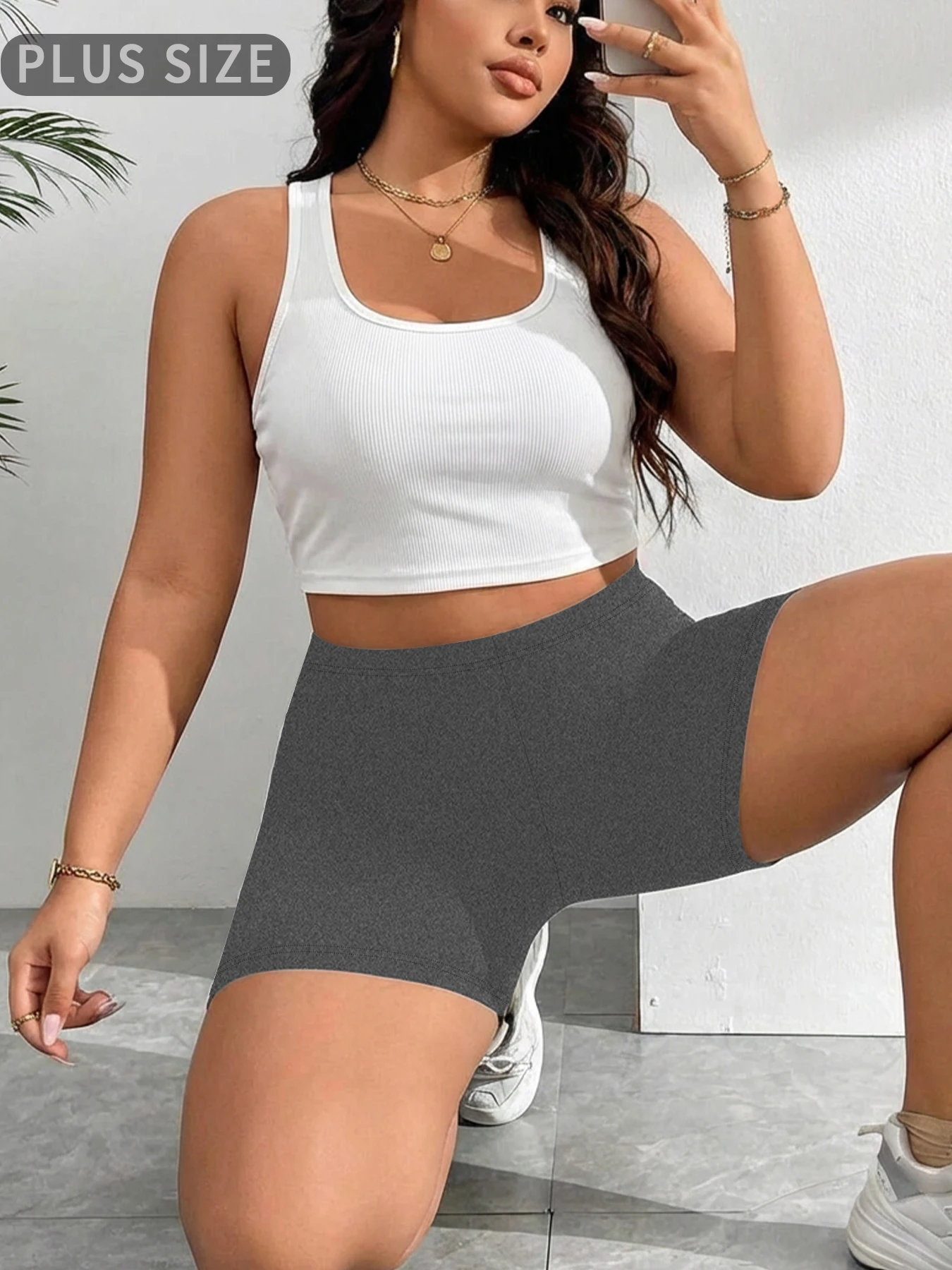Spodenki rowerowe plus size do jogi i fitnessu odporne na przysiady Szary