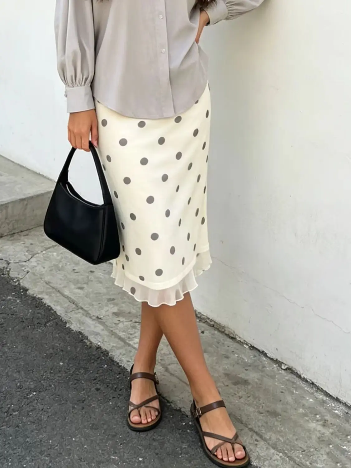 Spódnica midi w kropki z wysokim stanem w stylu retro Biały