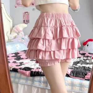 Spódnica mini z falbankami i kokardą w stylu Y2K Różowy
