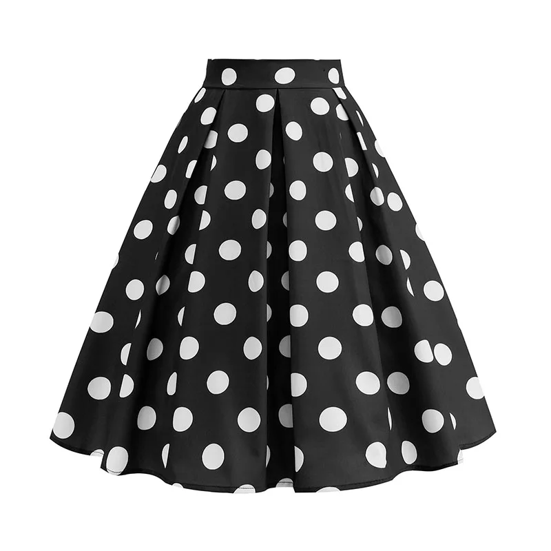 Spódnica w groszki midi vintage lata 50. – elegancka i ponadczasowa Czarny