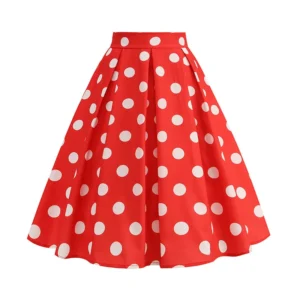 Spódnica w groszki midi vintage lata 50. – elegancka i ponadczasowa Czerwony