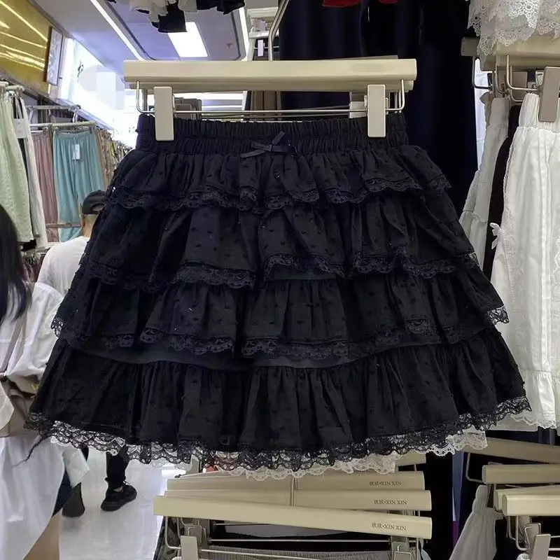 Spódniczka mini w paski z koronką kawaii streetwear Ciemnoszary