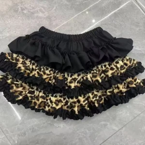Spódniczka mini w paski z koronką kawaii streetwear Czarny