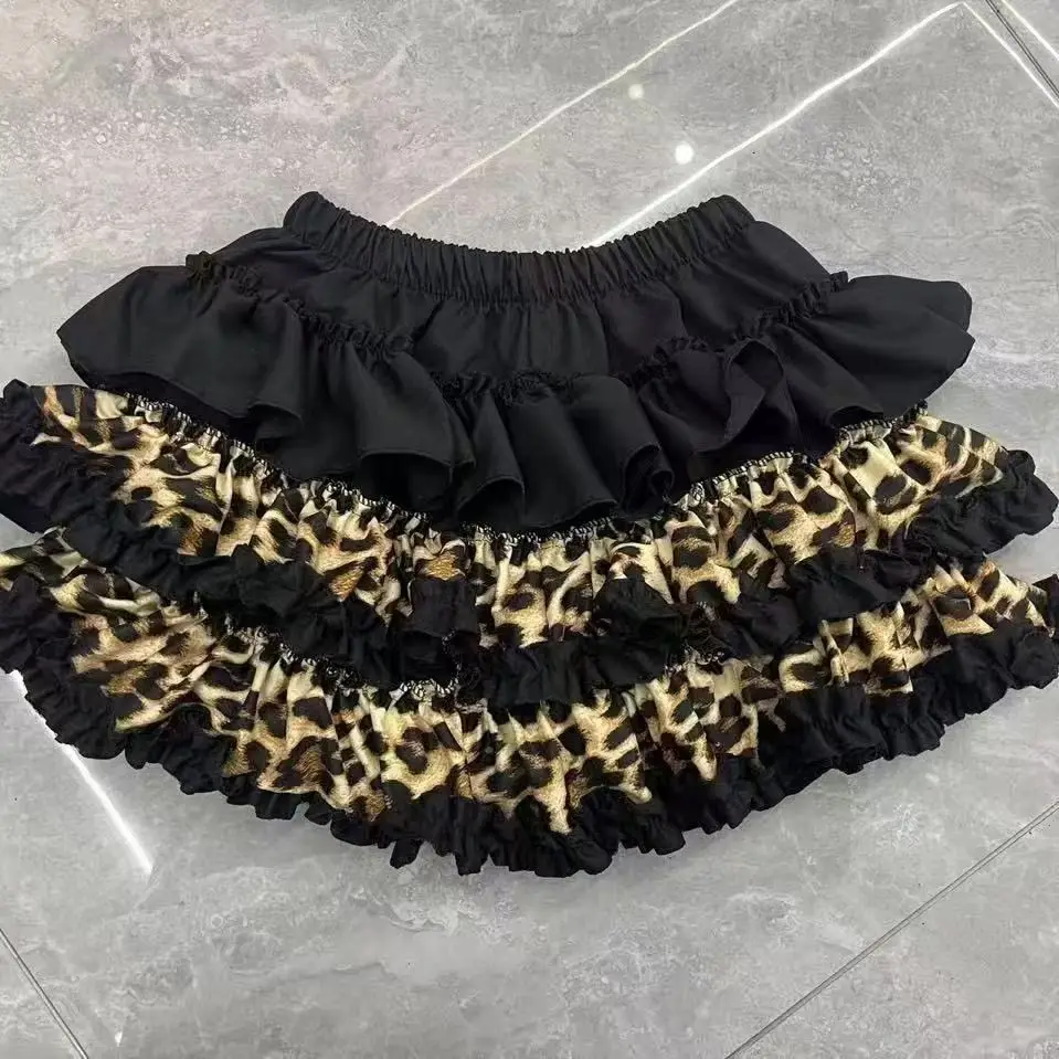 Spódniczka mini w paski z koronką kawaii streetwear Czarny