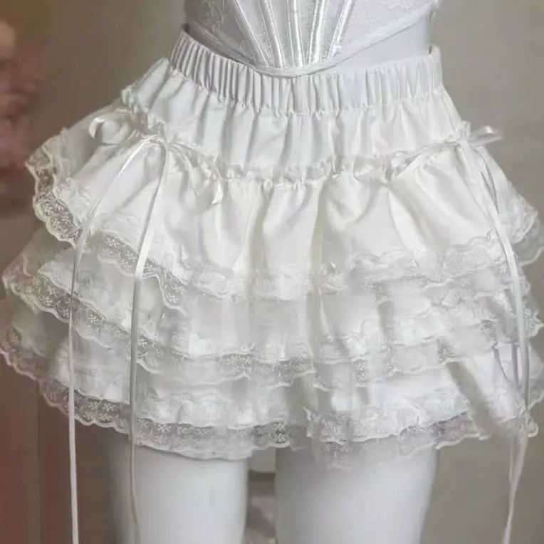Spódniczka mini w paski z koronką kawaii streetwear Szary