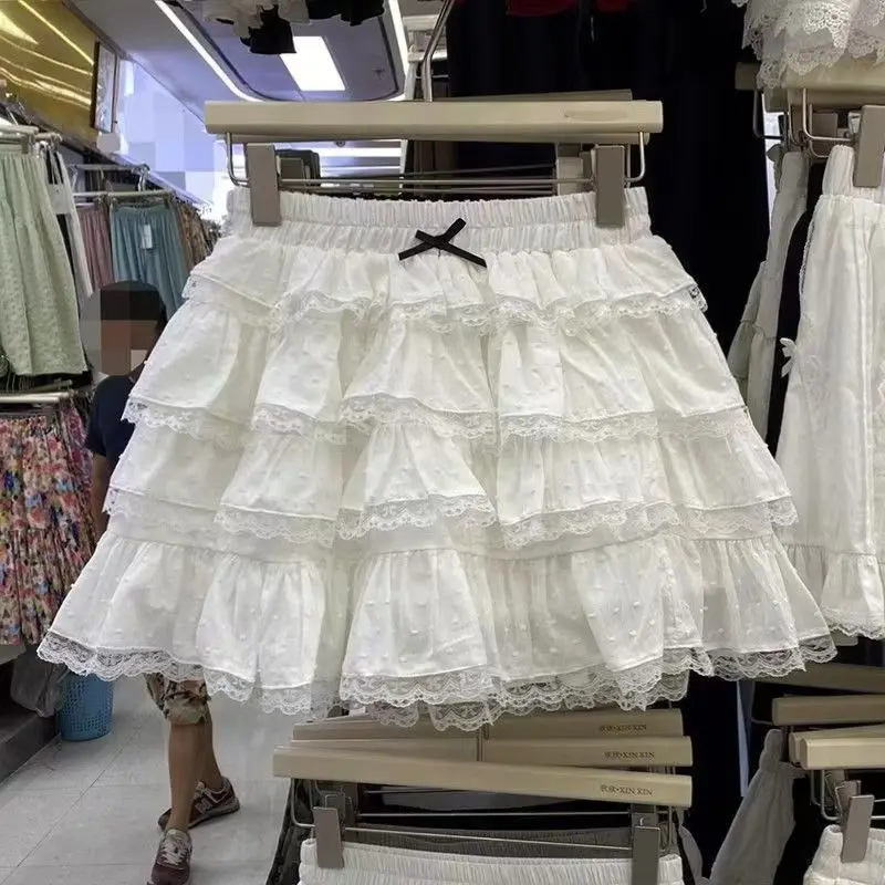 Spódniczka mini w paski z koronką kawaii streetwear Zielony