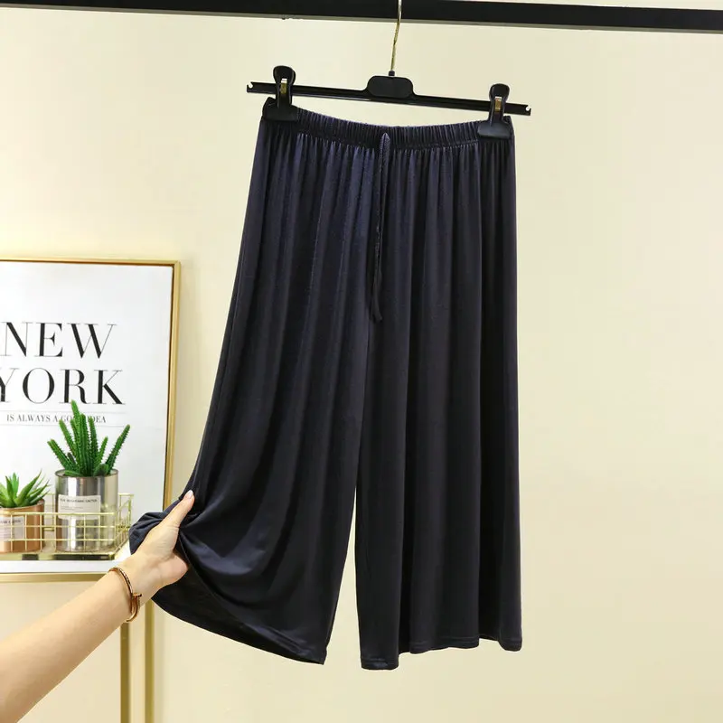 Spodnie Capri plus size damskie modalne letnie szeroka nogawka Ciemnoszary