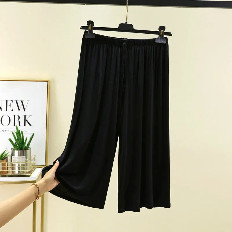 Spodnie Capri plus size damskie modalne letnie szeroka nogawka Czarny