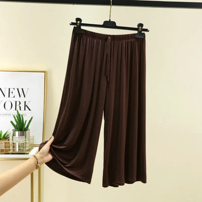 Spodnie Capri plus size damskie modalne letnie szeroka nogawka Kawa