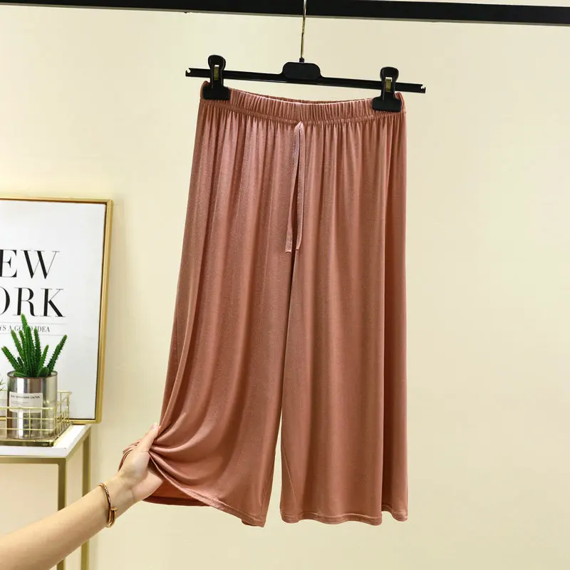 Spodnie Capri plus size damskie modalne letnie szeroka nogawka Khaki