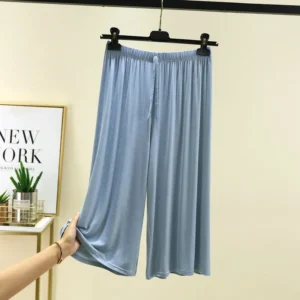 Spodnie Capri plus size damskie modalne letnie szeroka nogawka Niebieski