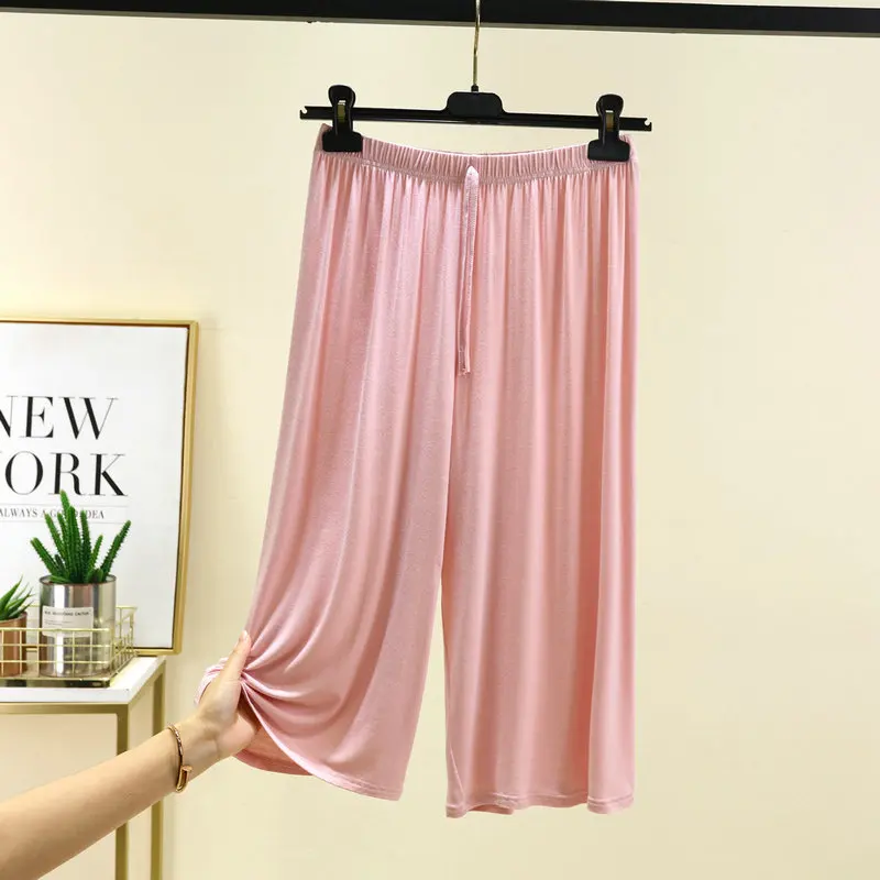 Spodnie Capri plus size damskie modalne letnie szeroka nogawka Różowy