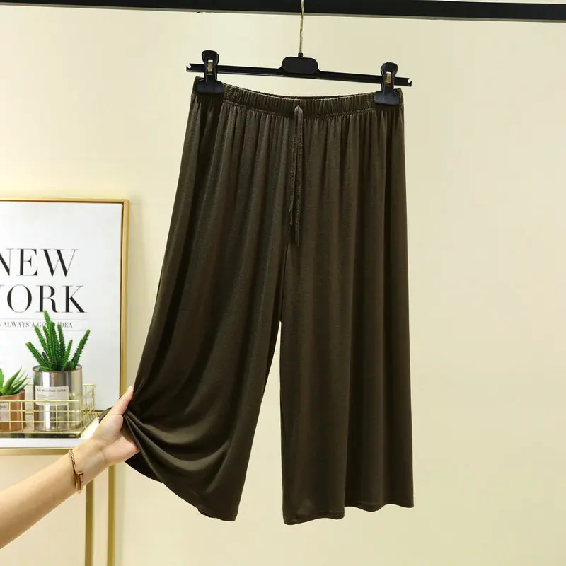 Spodnie Capri plus size damskie modalne letnie szeroka nogawka Zielony