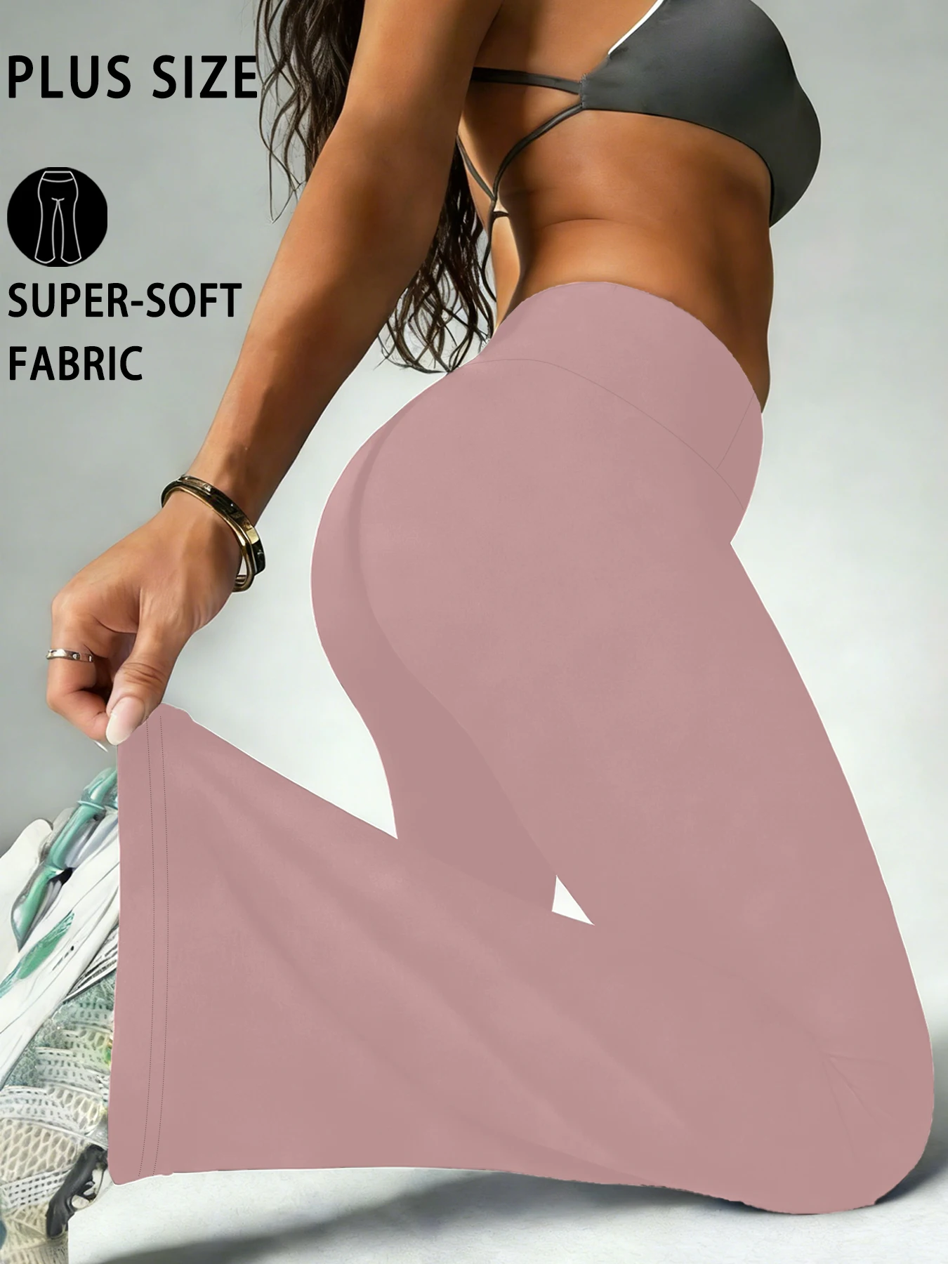 Spodnie dzwony plus size damskie z wysokim stanem na jogę Różowy