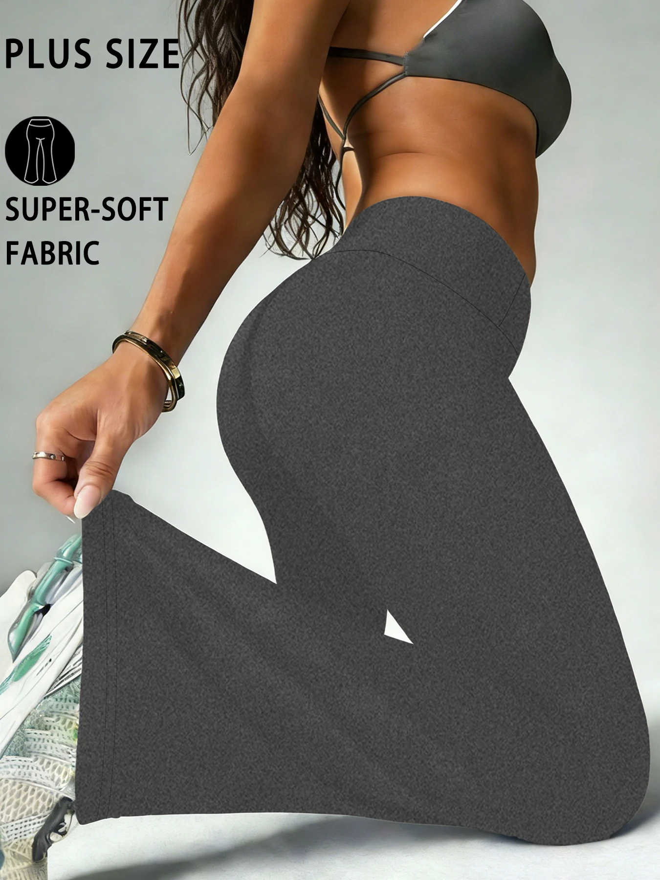 Spodnie dzwony plus size damskie z wysokim stanem na jogę Szary