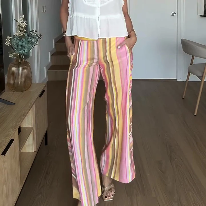 Spodnie w paski Y2K vintage, luźny krój sierpia, streetwear Czerwony
