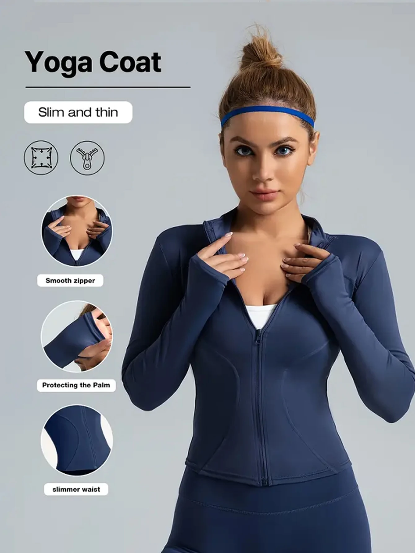 Sportowa bluza fitness ze stójką i ochroną UV Granatowy