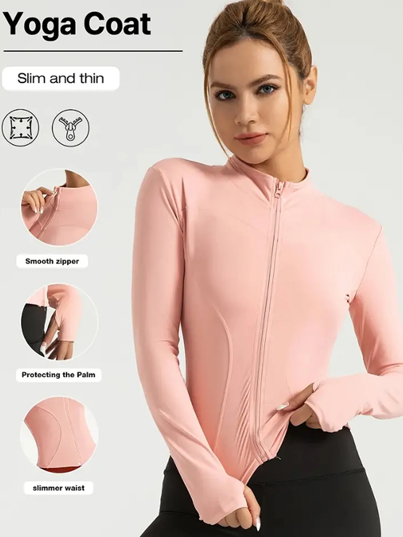 Sportowa bluza fitness ze stójką i ochroną UV Różowy